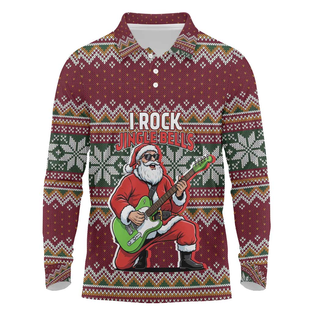 I Rock Jingle Bells Christmas Design Long Sleeve Polo Shirt Funny Xmas Holiday Patterns - Wonder Print Shop