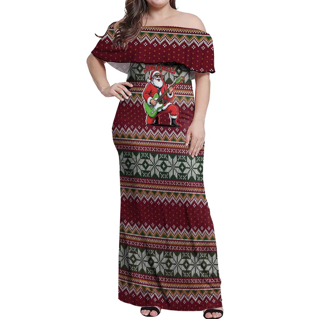 I Rock Jingle Bells Christmas Design Off Shoulder Maxi Dress Funny Xmas Holiday Patterns - Wonder Print Shop