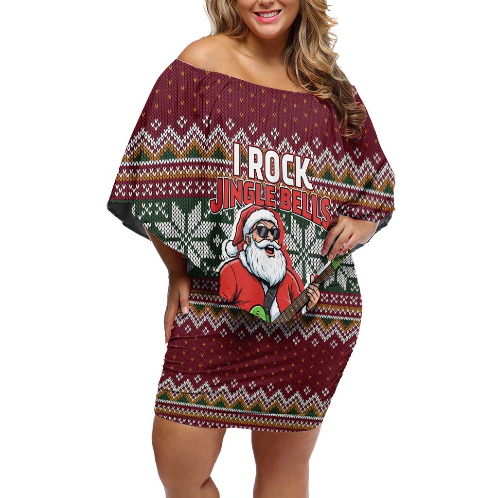 I Rock Jingle Bells Christmas Design Off Shoulder Short Dress Funny Xmas Holiday Patterns - Wonder Print Shop