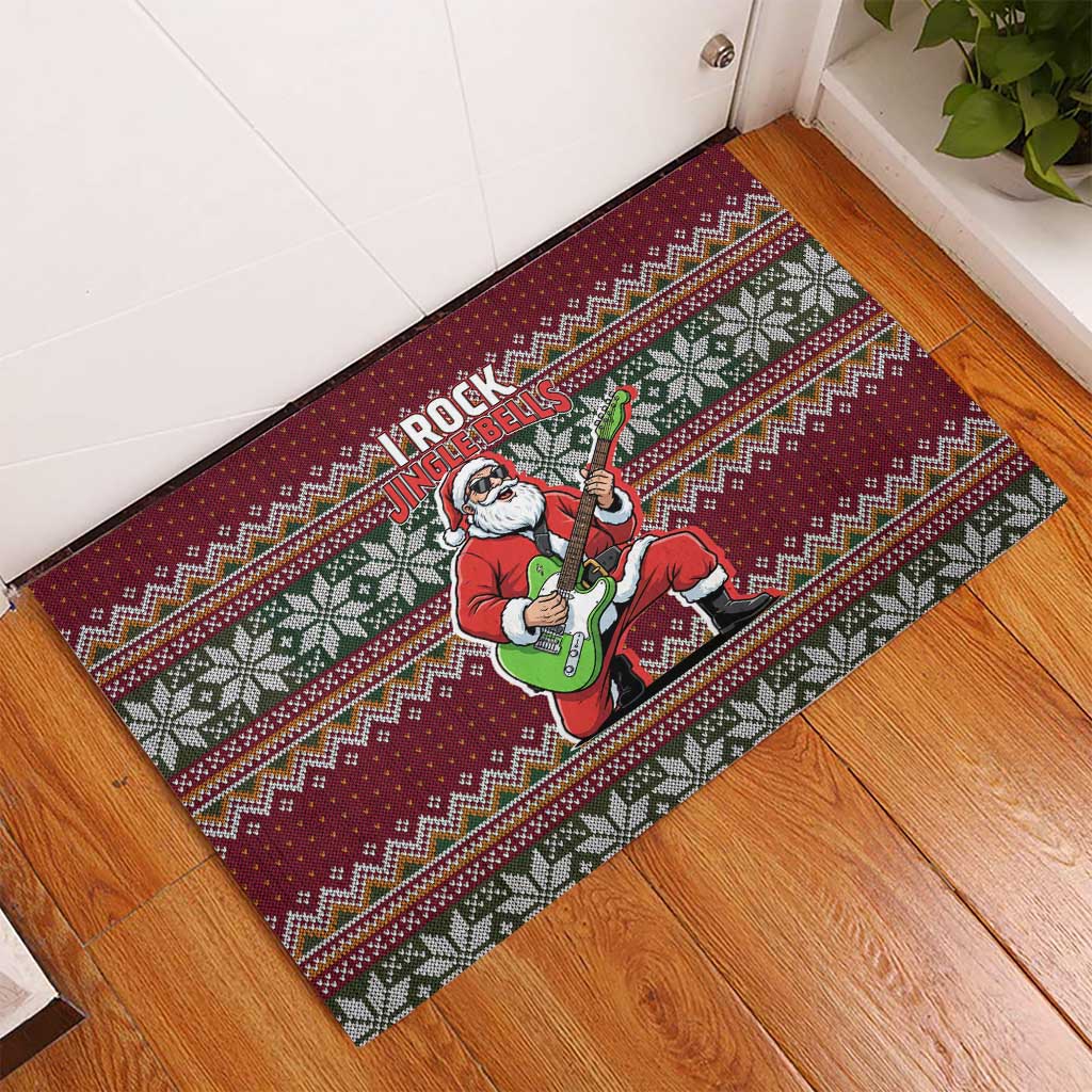 I Rock Jingle Bells Christmas Design Rubber Doormat Funny Xmas Holiday Patterns - Wonder Print Shop