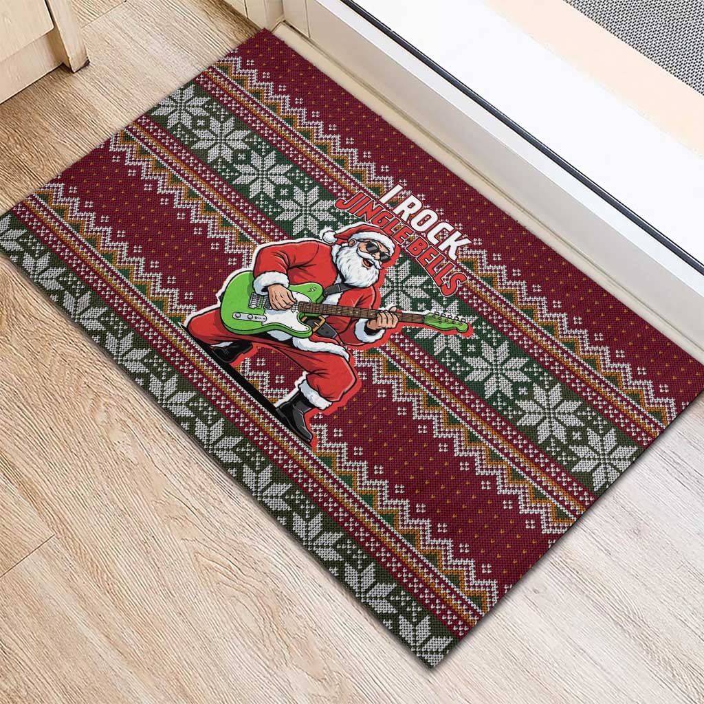 I Rock Jingle Bells Christmas Design Rubber Doormat Funny Xmas Holiday Patterns - Wonder Print Shop