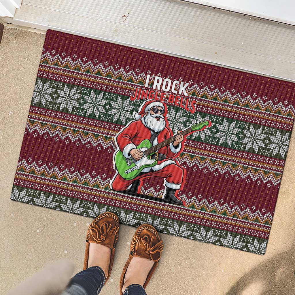 I Rock Jingle Bells Christmas Design Rubber Doormat Funny Xmas Holiday Patterns - Wonder Print Shop