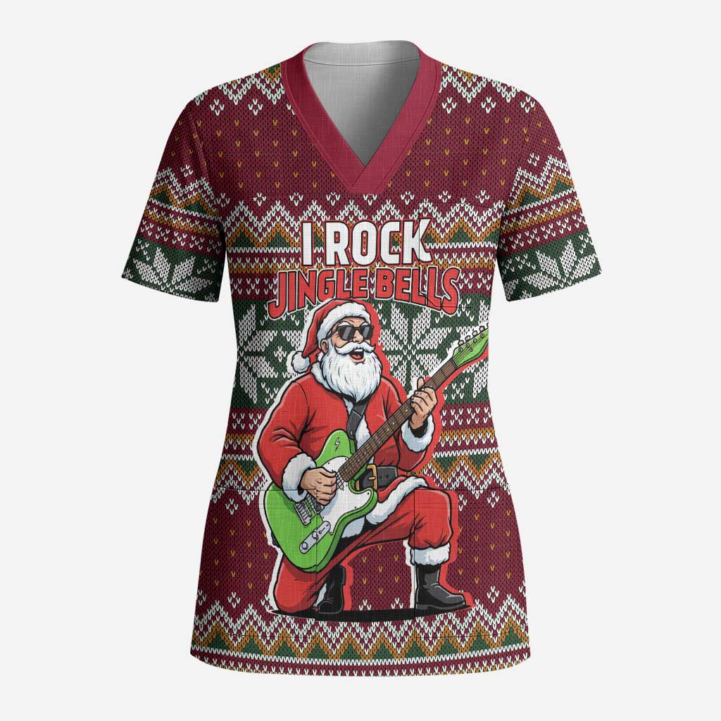 I Rock Jingle Bells Christmas Design Scrub Top Funny Xmas Holiday Patterns - Wonder Print Shop