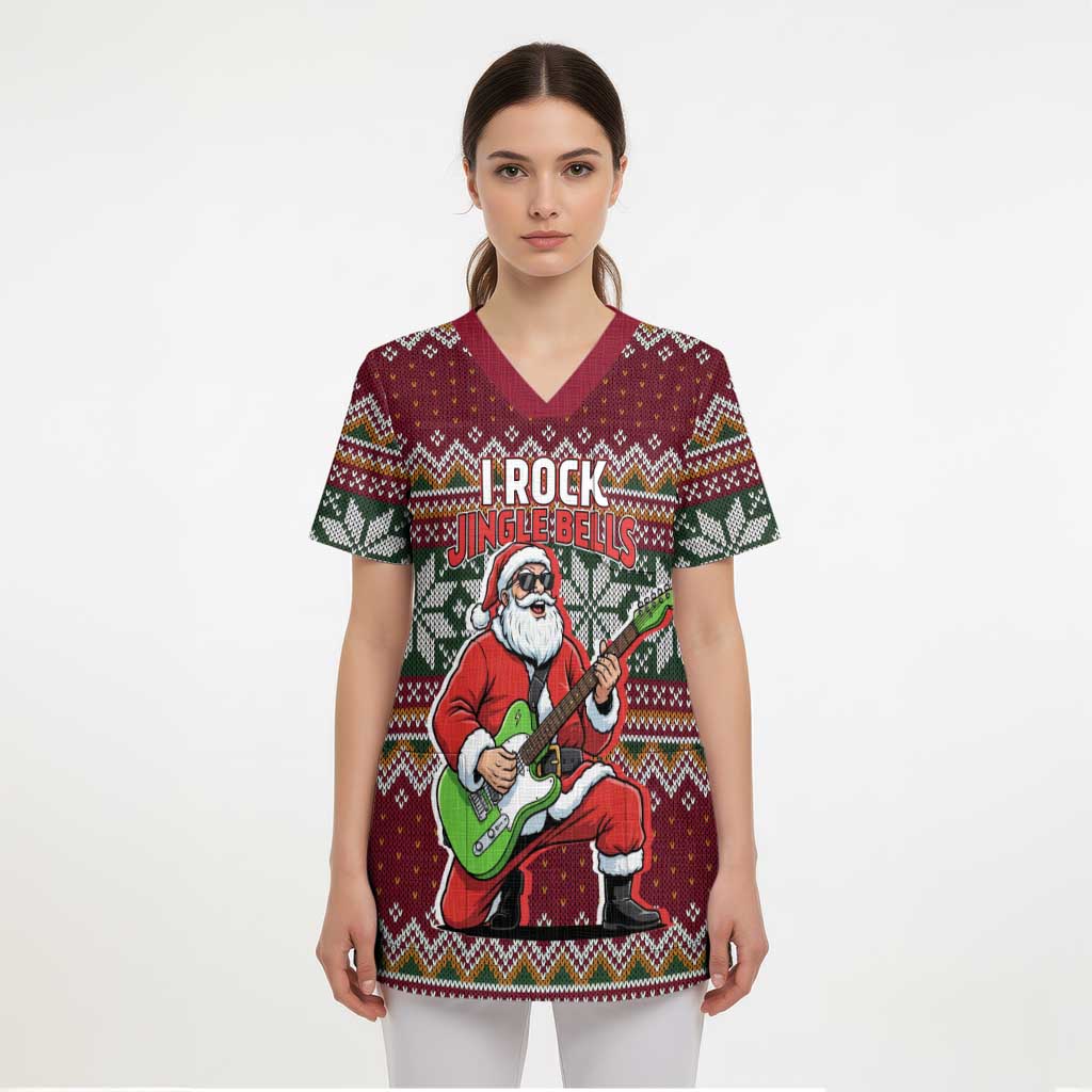 I Rock Jingle Bells Christmas Design Scrub Top Funny Xmas Holiday Patterns - Wonder Print Shop
