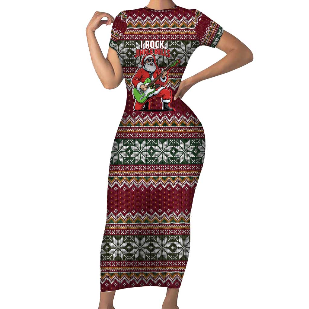 I Rock Jingle Bells Christmas Design Short Sleeve Bodycon Dress Funny Xmas Holiday Patterns - Wonder Print Shop