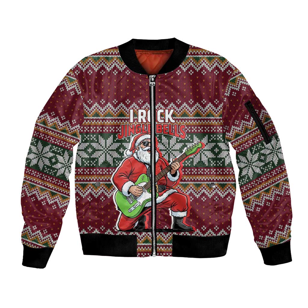 I Rock Jingle Bells Christmas Design Sleeve Zip Bomber Jacket Funny Xmas Holiday Patterns - Wonder Print Shop