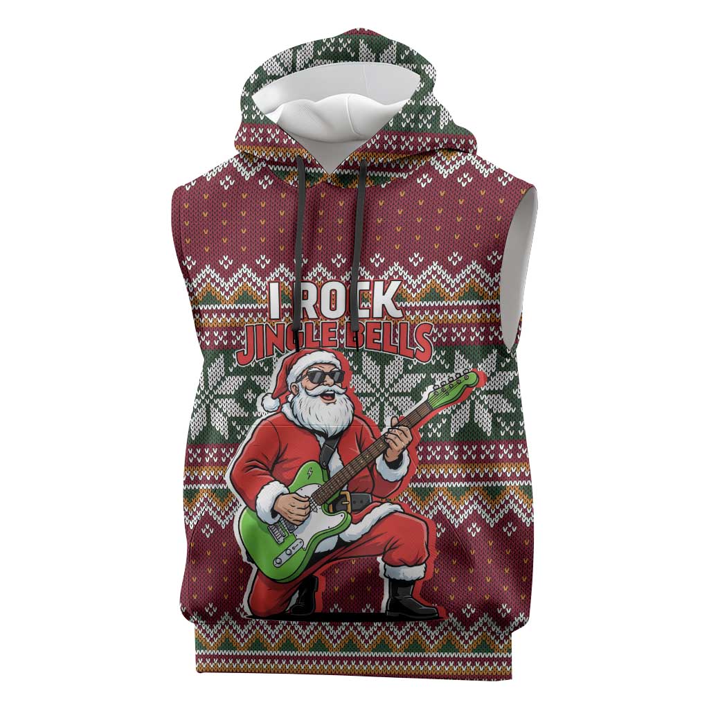 I Rock Jingle Bells Christmas Design Sleeveless Hoodie Funny Xmas Holiday Patterns - Wonder Print Shop