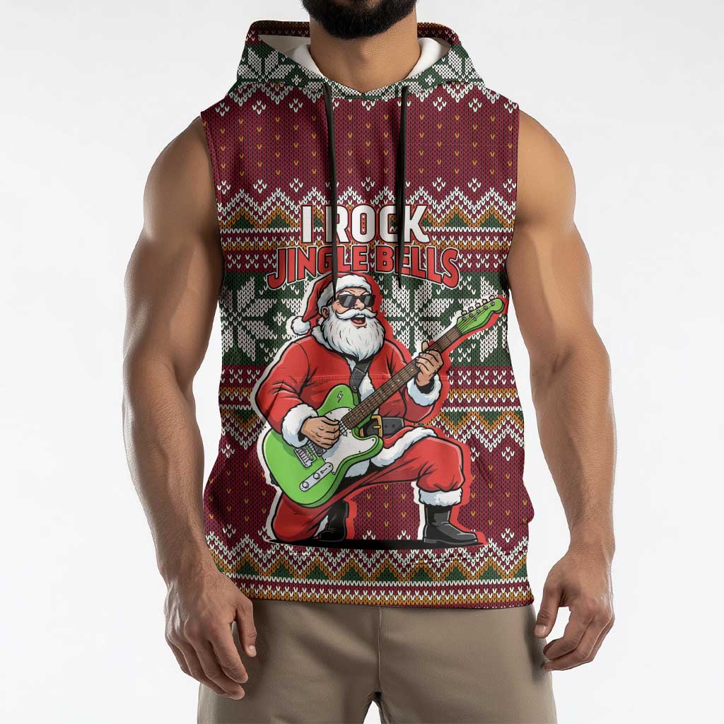I Rock Jingle Bells Christmas Design Sleeveless Hoodie Funny Xmas Holiday Patterns - Wonder Print Shop