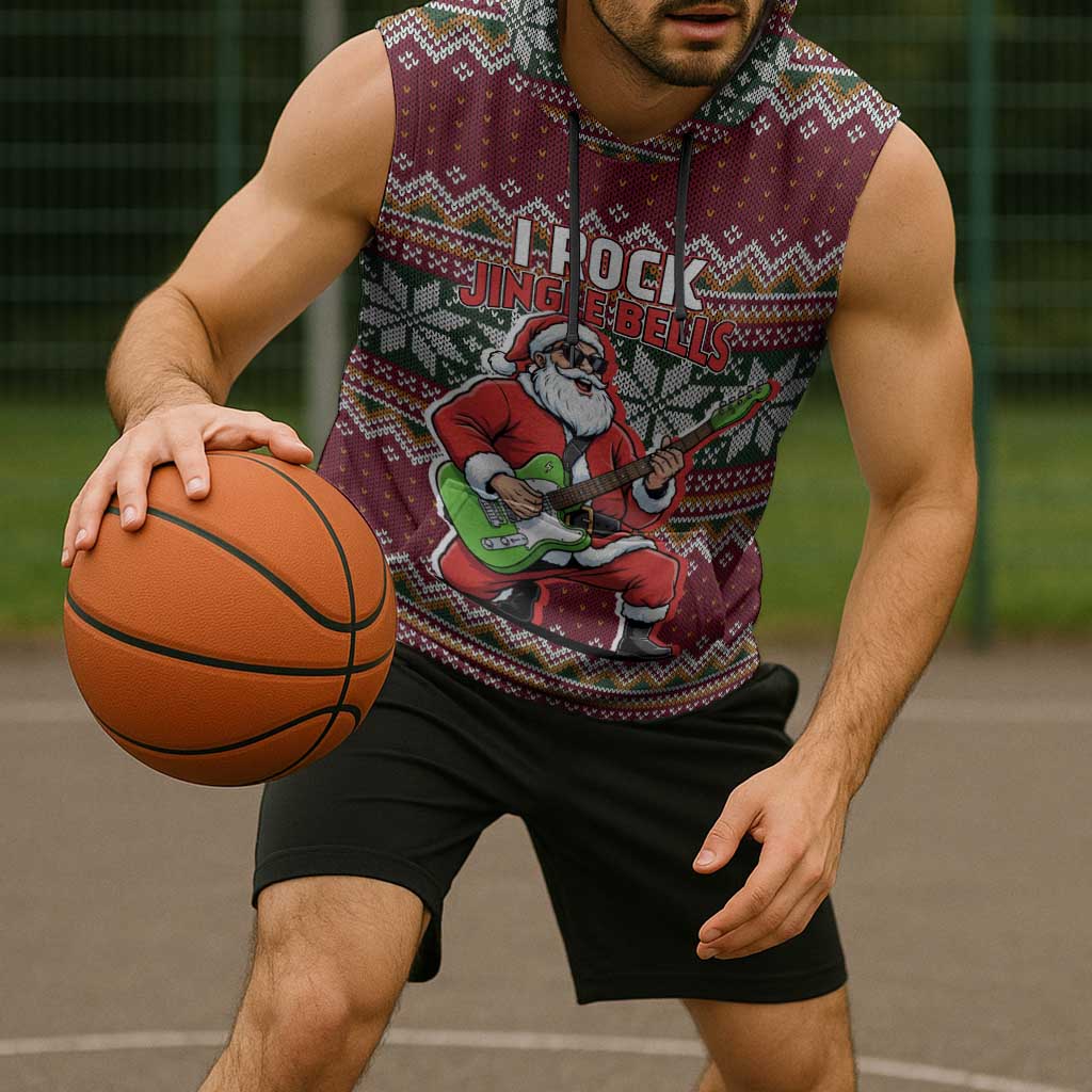 I Rock Jingle Bells Christmas Design Sleeveless Hoodie Funny Xmas Holiday Patterns - Wonder Print Shop
