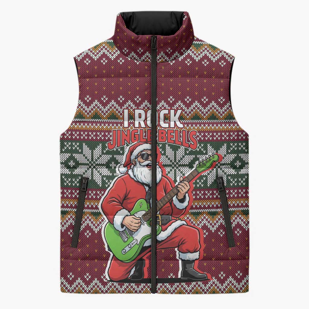 I Rock Jingle Bells Christmas Design Sleeveless Puffer Jacket Funny Xmas Holiday Patterns - Wonder Print Shop