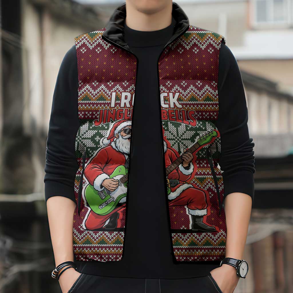 I Rock Jingle Bells Christmas Design Sleeveless Puffer Jacket Funny Xmas Holiday Patterns - Wonder Print Shop