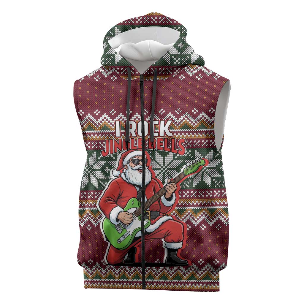 I Rock Jingle Bells Christmas Design Sleeveless Zip Hoodie Funny Xmas Holiday Patterns - Wonder Print Shop