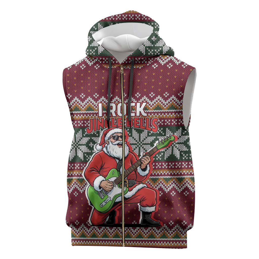 I Rock Jingle Bells Christmas Design Sleeveless Zip Hoodie Funny Xmas Holiday Patterns - Wonder Print Shop