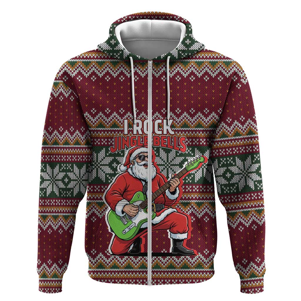 I Rock Jingle Bells Christmas Design Zip Hoodie Funny Xmas Holiday Patterns - Wonder Print Shop