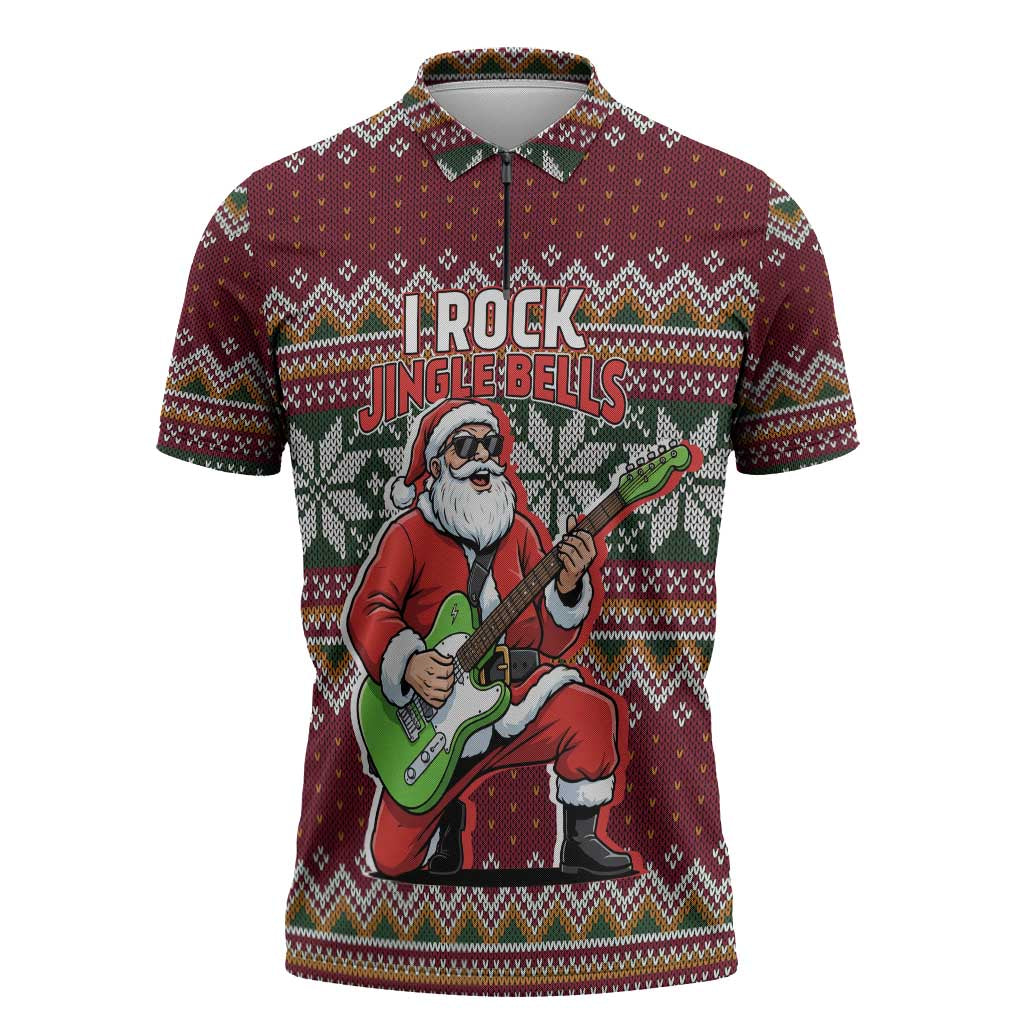 I Rock Jingle Bells Christmas Design Zipper Polo Shirt Funny Xmas Holiday Patterns - Wonder Print Shop