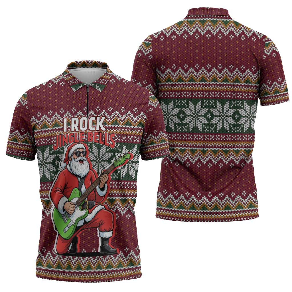 I Rock Jingle Bells Christmas Design Zipper Polo Shirt Funny Xmas Holiday Patterns - Wonder Print Shop
