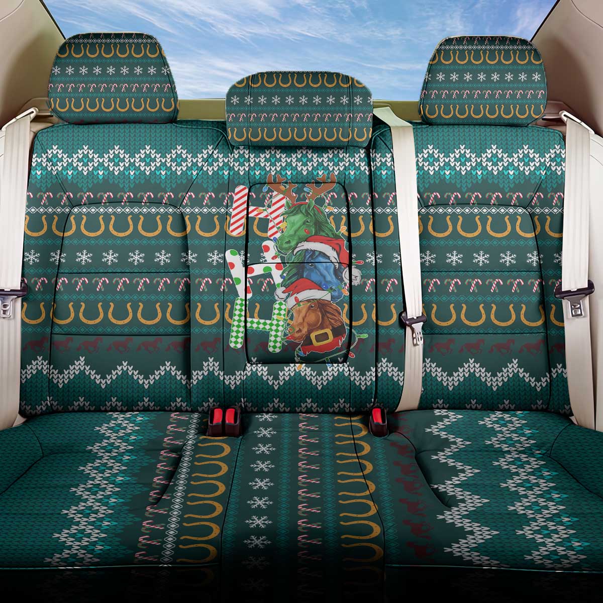 Horse Ho Ho Ho Christmas Design Back Car Seat Cover Funny Xmas Holiday Patterns - Wonder Print Shop