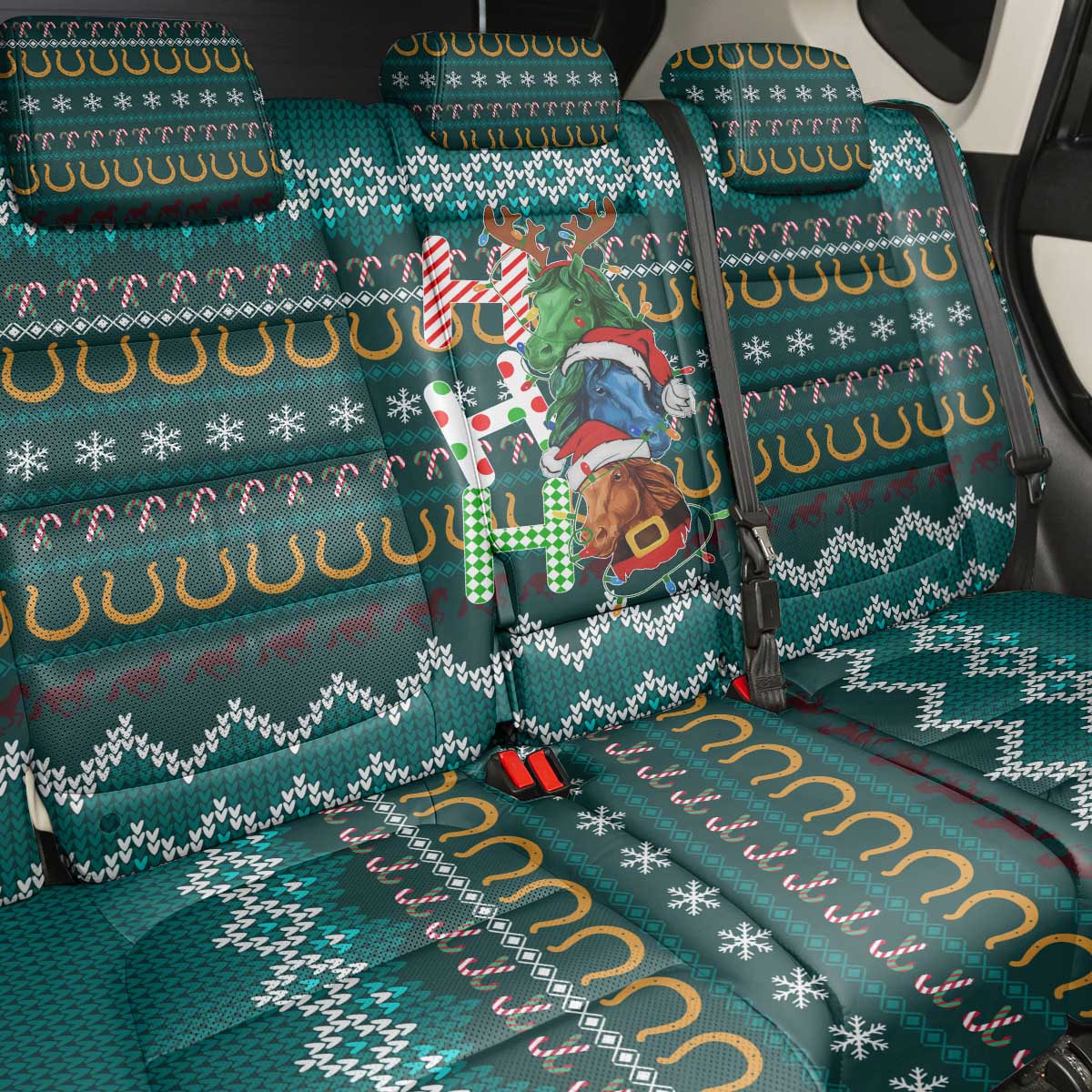 Horse Ho Ho Ho Christmas Design Back Car Seat Cover Funny Xmas Holiday Patterns - Wonder Print Shop