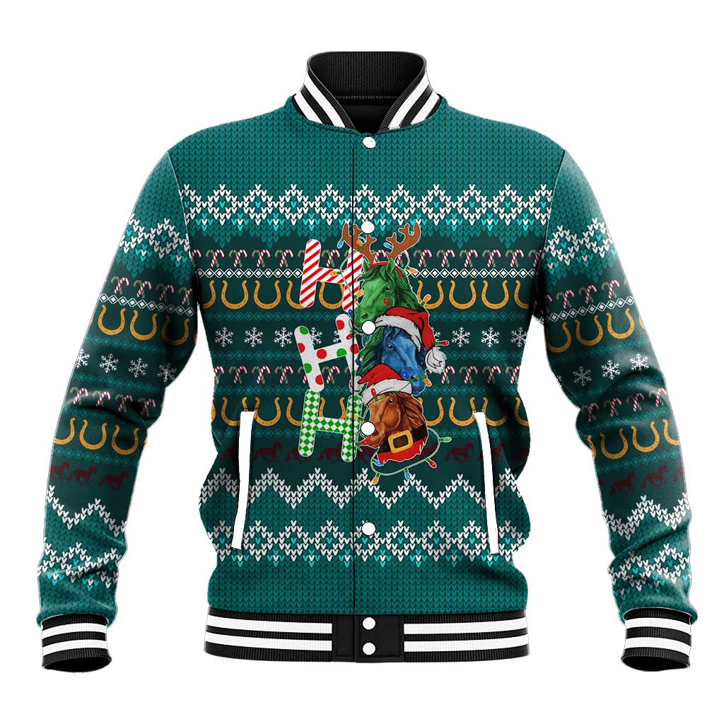 Horse Ho Ho Ho Christmas Design Baseball Jacket Funny Xmas Holiday Patterns - Wonder Print Shop