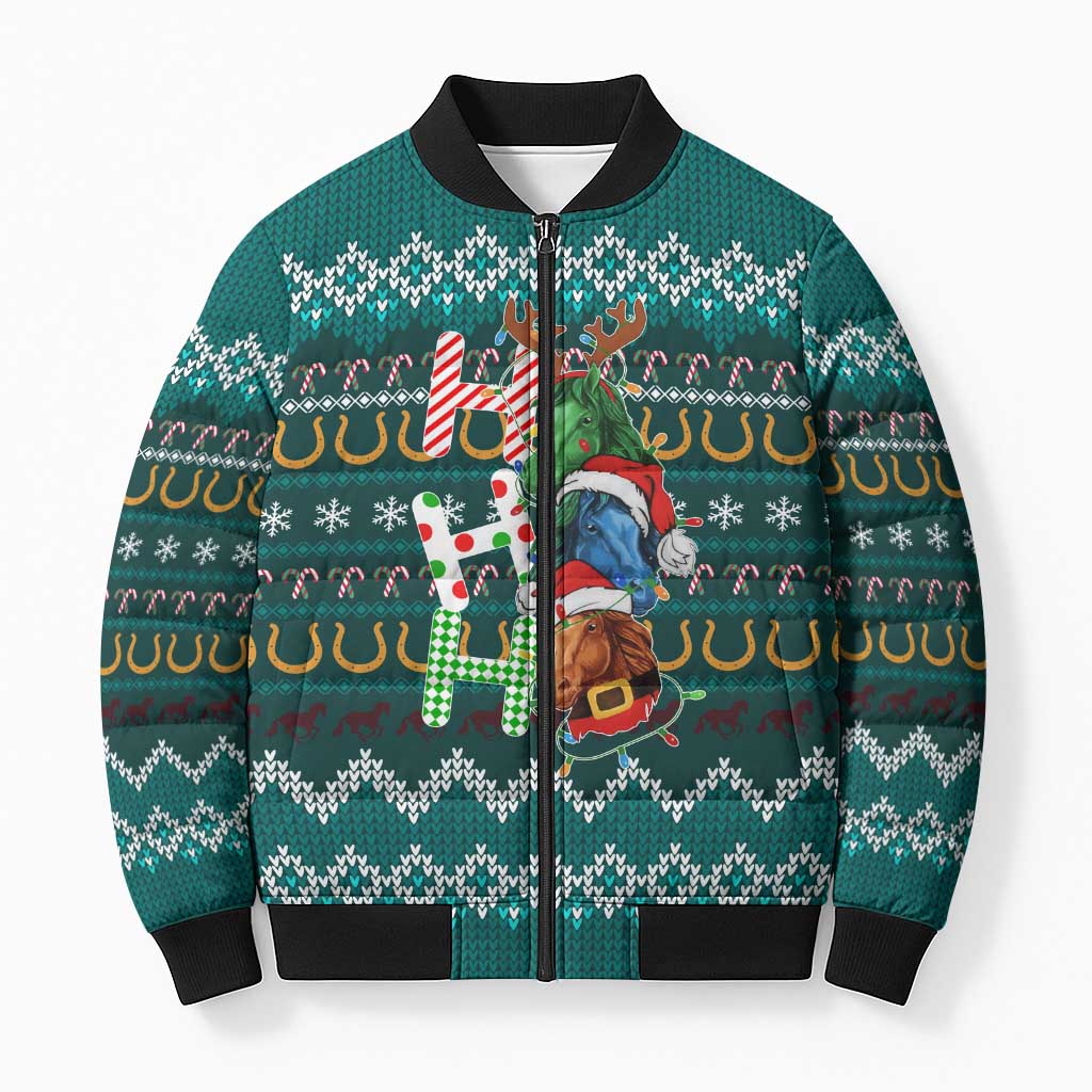 Horse Ho Ho Ho Christmas Design Bomber Puffer Jacket Funny Xmas Holiday Patterns - Wonder Print Shop