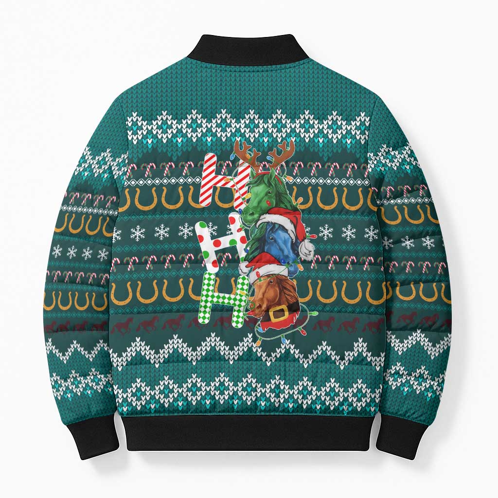 Horse Ho Ho Ho Christmas Design Bomber Puffer Jacket Funny Xmas Holiday Patterns - Wonder Print Shop