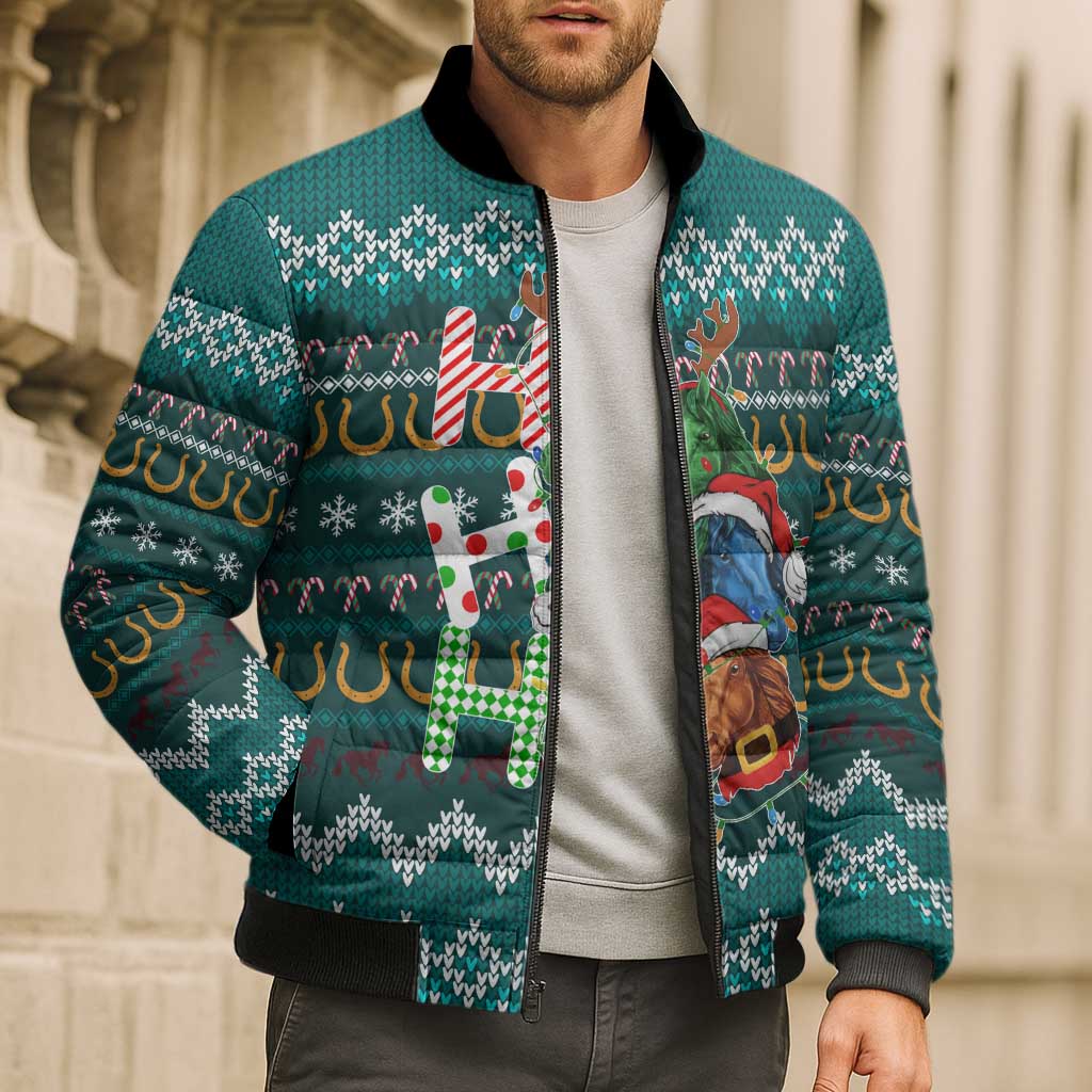 Horse Ho Ho Ho Christmas Design Bomber Puffer Jacket Funny Xmas Holiday Patterns - Wonder Print Shop