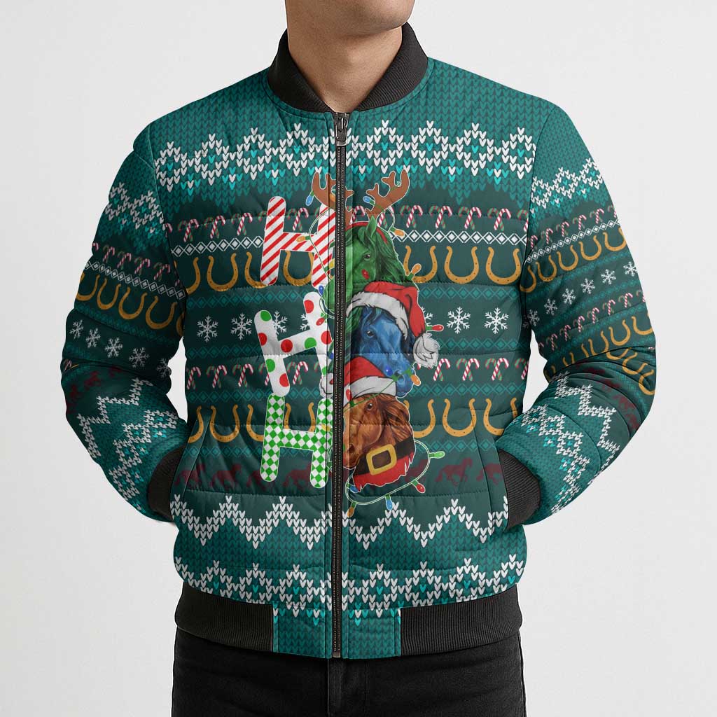 Horse Ho Ho Ho Christmas Design Bomber Puffer Jacket Funny Xmas Holiday Patterns - Wonder Print Shop