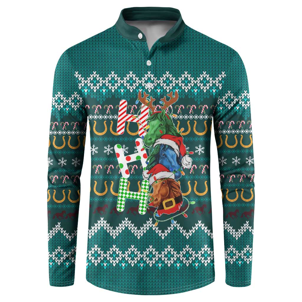 Horse Ho Ho Ho Christmas Design Button Sweatshirt Funny Xmas Holiday Patterns - Wonder Print Shop