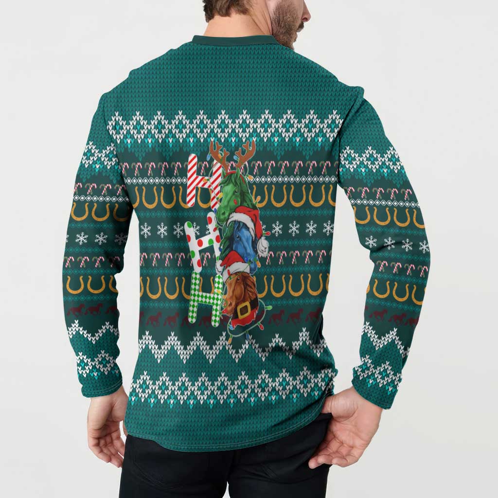 Horse Ho Ho Ho Christmas Design Button Sweatshirt Funny Xmas Holiday Patterns - Wonder Print Shop