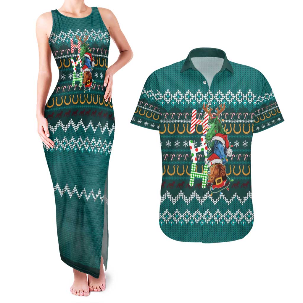 Horse Ho Ho Ho Christmas Design Couples Matching Tank Maxi Dress and Hawaiian Shirt Funny Xmas Holiday Patterns - Wonder Print Shop