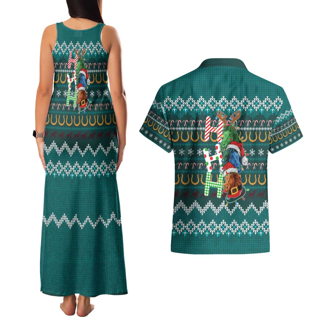 Horse Ho Ho Ho Christmas Design Couples Matching Tank Maxi Dress and Hawaiian Shirt Funny Xmas Holiday Patterns - Wonder Print Shop