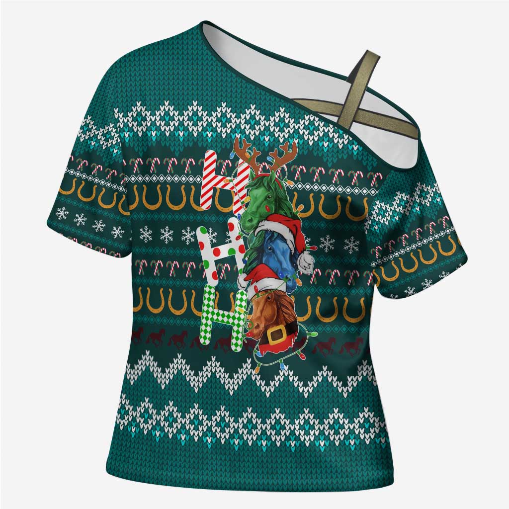 Horse Ho Ho Ho Christmas Design Cross Shoulder Shirt Funny Xmas Holiday Patterns - Wonder Print Shop