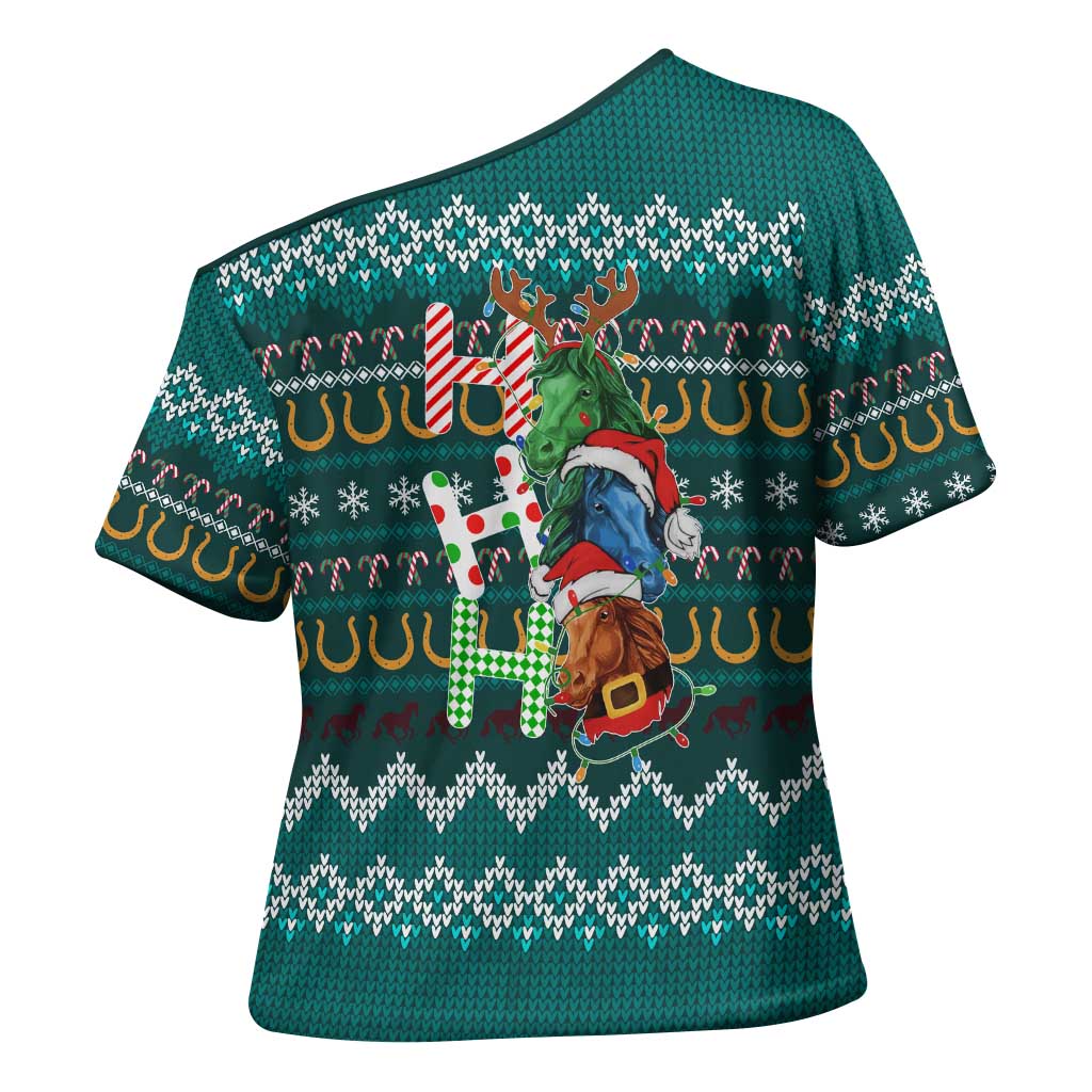 Horse Ho Ho Ho Christmas Design Cross Shoulder Shirt Funny Xmas Holiday Patterns - Wonder Print Shop