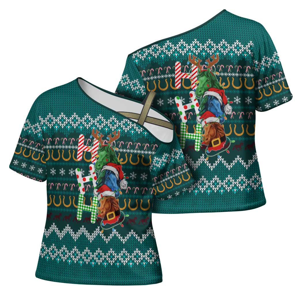 Horse Ho Ho Ho Christmas Design Cross Shoulder Shirt Funny Xmas Holiday Patterns - Wonder Print Shop