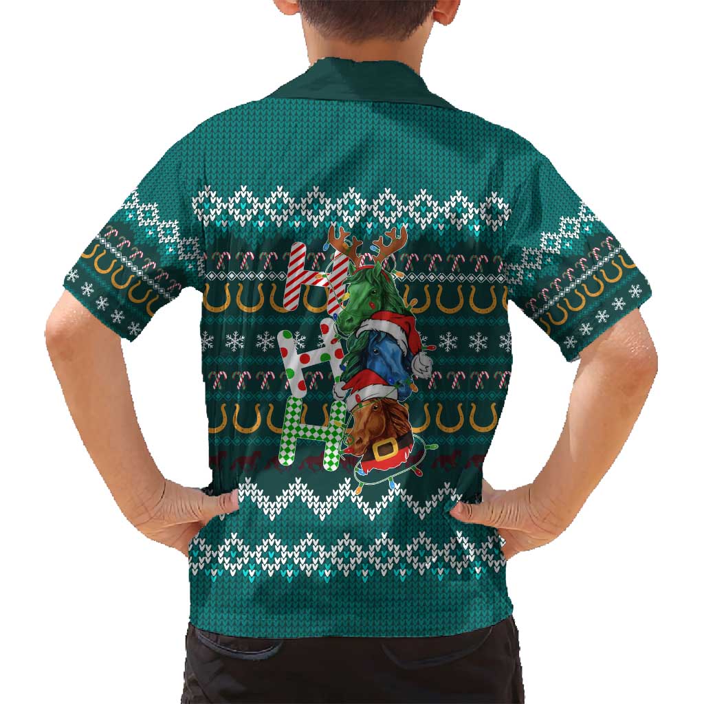 Horse Ho Ho Ho Christmas Design Family Matching Long Sleeve Bodycon Dress and Hawaiian Shirt Funny Xmas Holiday Patterns - Wonder Print Shop