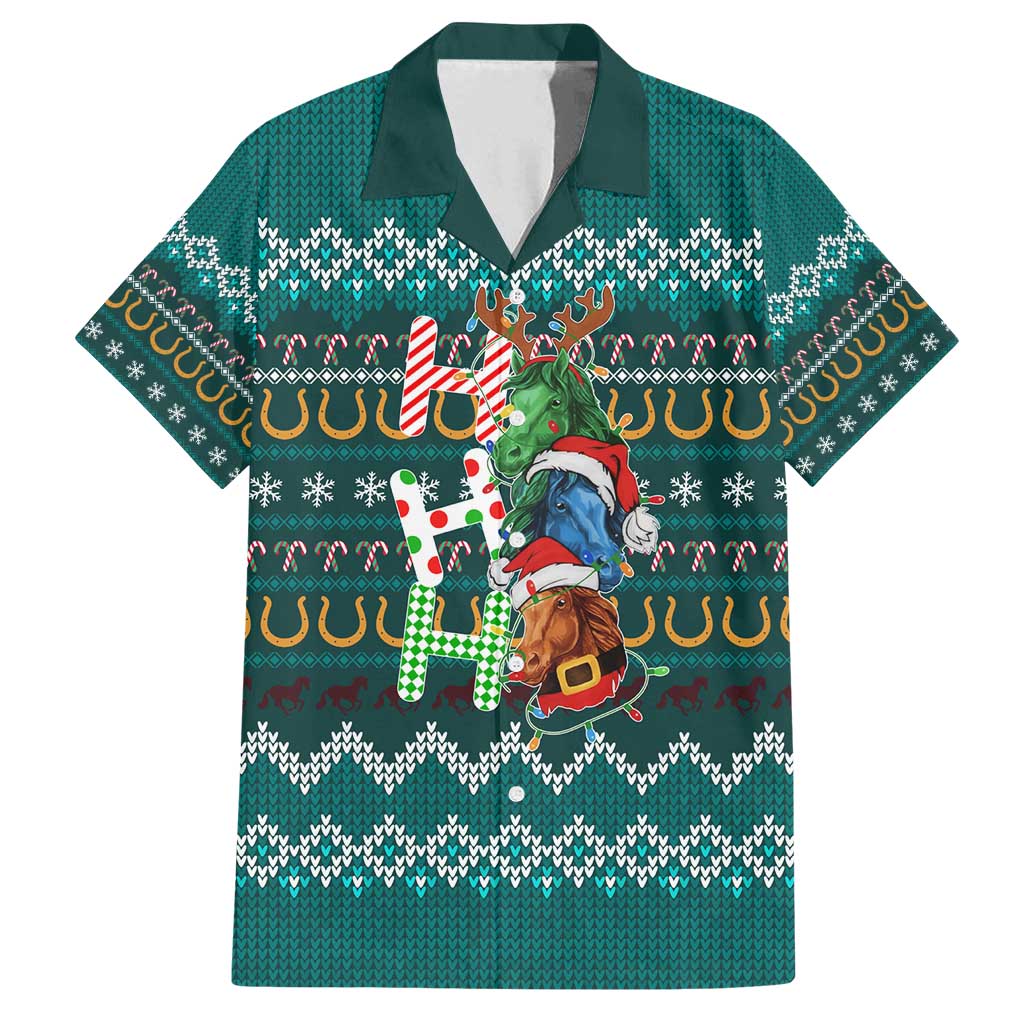 Horse Ho Ho Ho Christmas Design Family Matching Long Sleeve Bodycon Dress and Hawaiian Shirt Funny Xmas Holiday Patterns - Wonder Print Shop