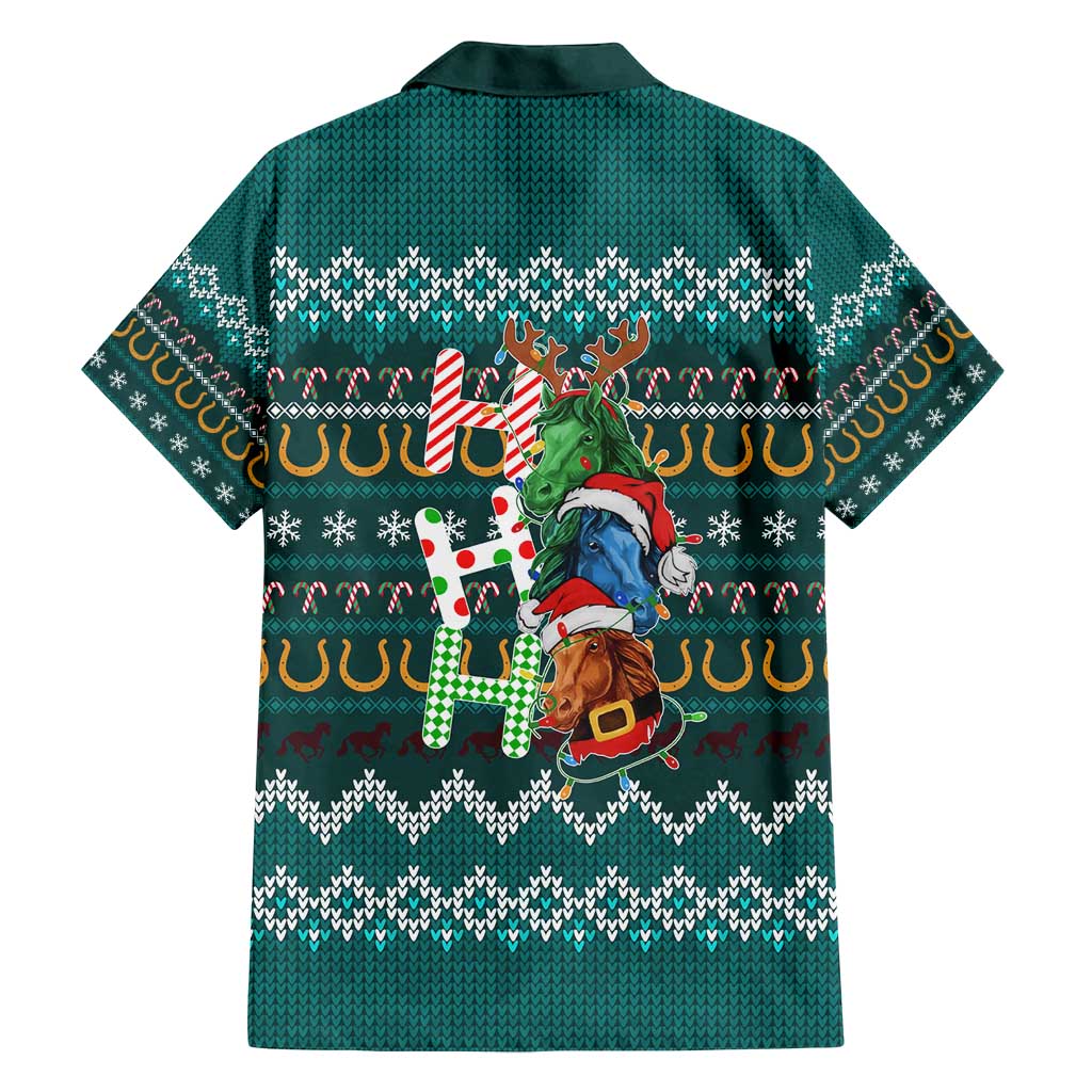 Horse Ho Ho Ho Christmas Design Family Matching Long Sleeve Bodycon Dress and Hawaiian Shirt Funny Xmas Holiday Patterns - Wonder Print Shop