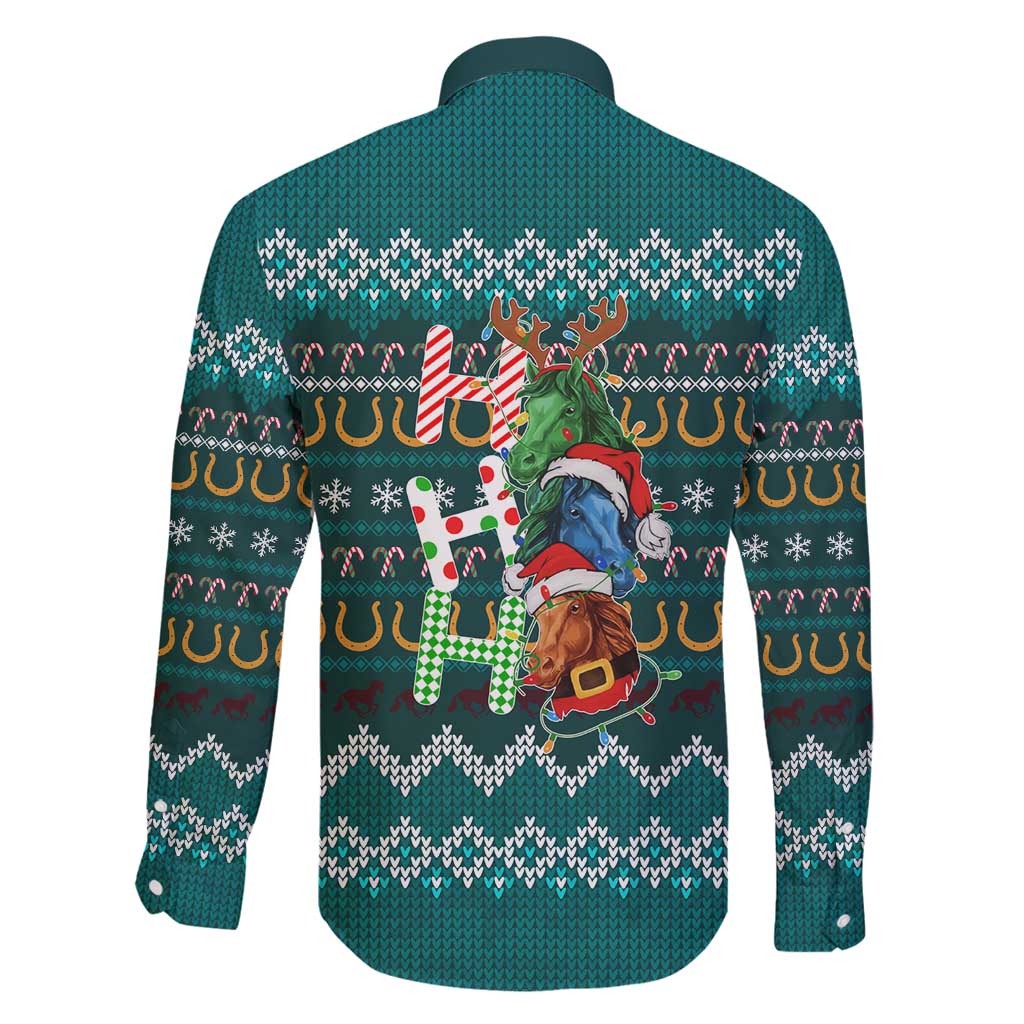 Horse Ho Ho Ho Christmas Design Family Matching Long Sleeve Bodycon Dress and Hawaiian Shirt Funny Xmas Holiday Patterns - Wonder Print Shop