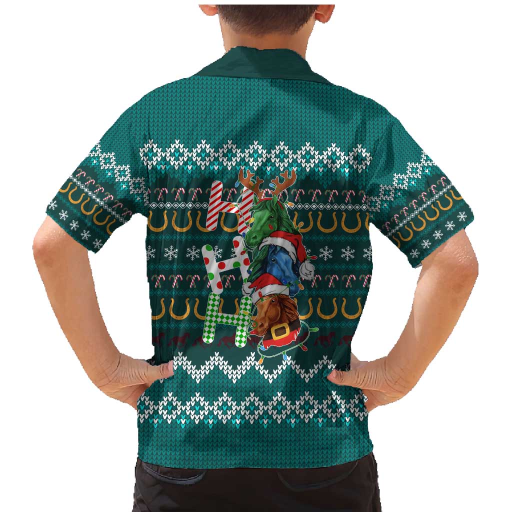 Horse Ho Ho Ho Christmas Design Family Matching Mermaid Dress and Hawaiian Shirt Funny Xmas Holiday Patterns - Wonder Print Shop