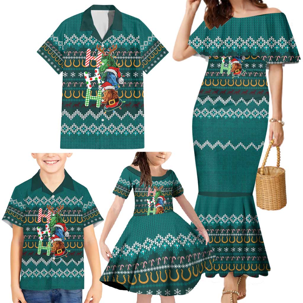Horse Ho Ho Ho Christmas Design Family Matching Mermaid Dress and Hawaiian Shirt Funny Xmas Holiday Patterns - Wonder Print Shop