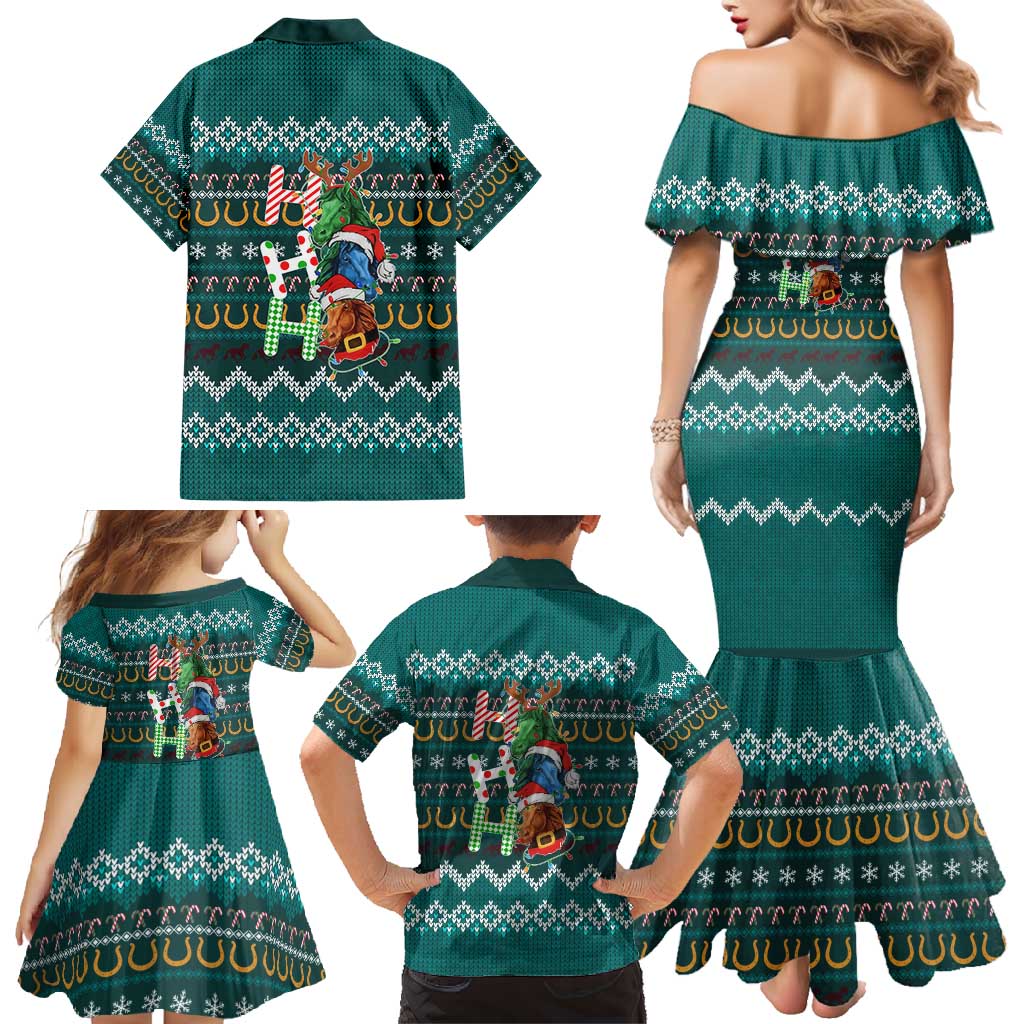 Horse Ho Ho Ho Christmas Design Family Matching Mermaid Dress and Hawaiian Shirt Funny Xmas Holiday Patterns - Wonder Print Shop