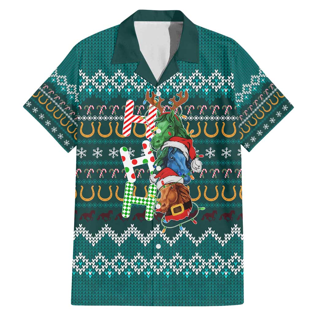 Horse Ho Ho Ho Christmas Design Family Matching Mermaid Dress and Hawaiian Shirt Funny Xmas Holiday Patterns - Wonder Print Shop