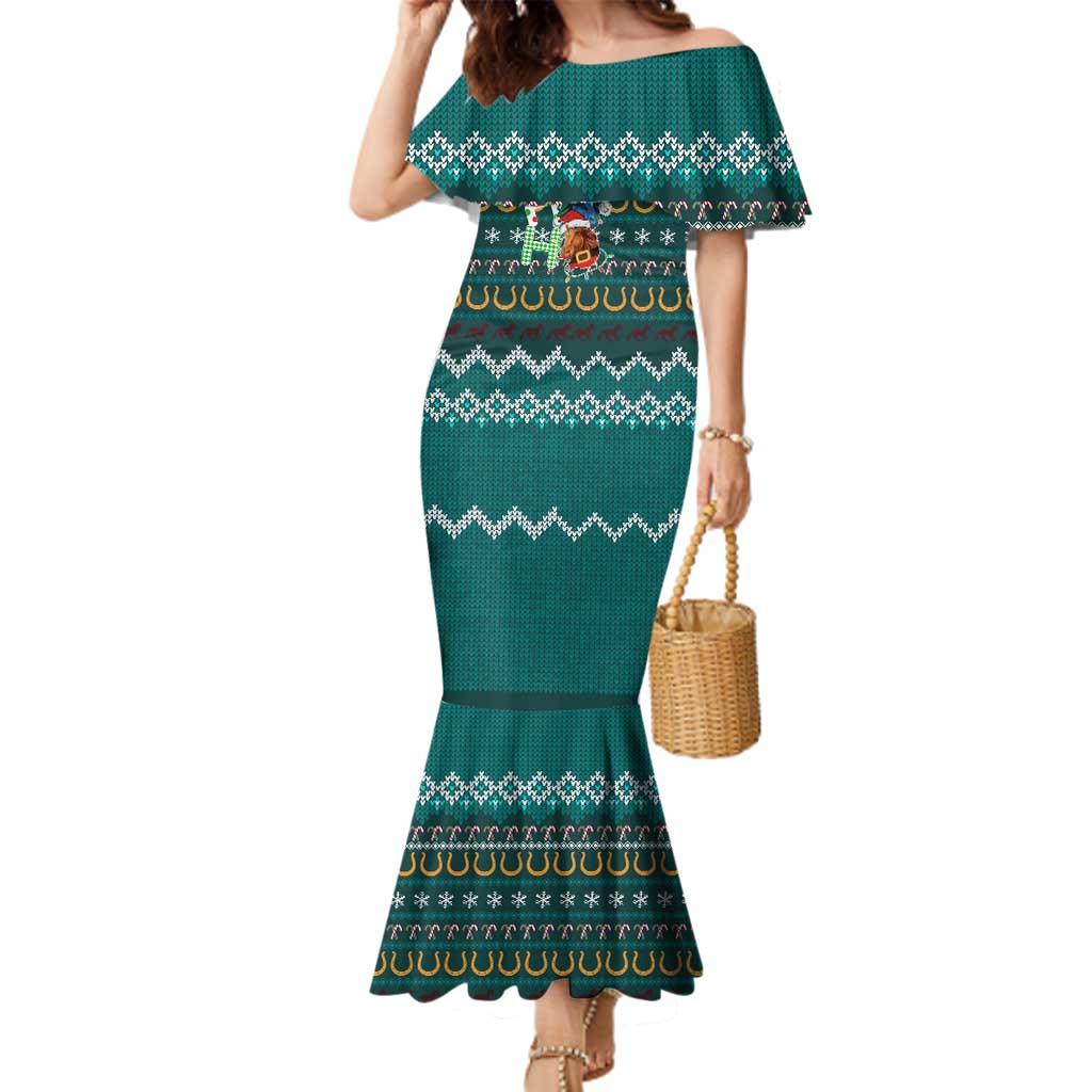 Horse Ho Ho Ho Christmas Design Family Matching Mermaid Dress and Hawaiian Shirt Funny Xmas Holiday Patterns - Wonder Print Shop