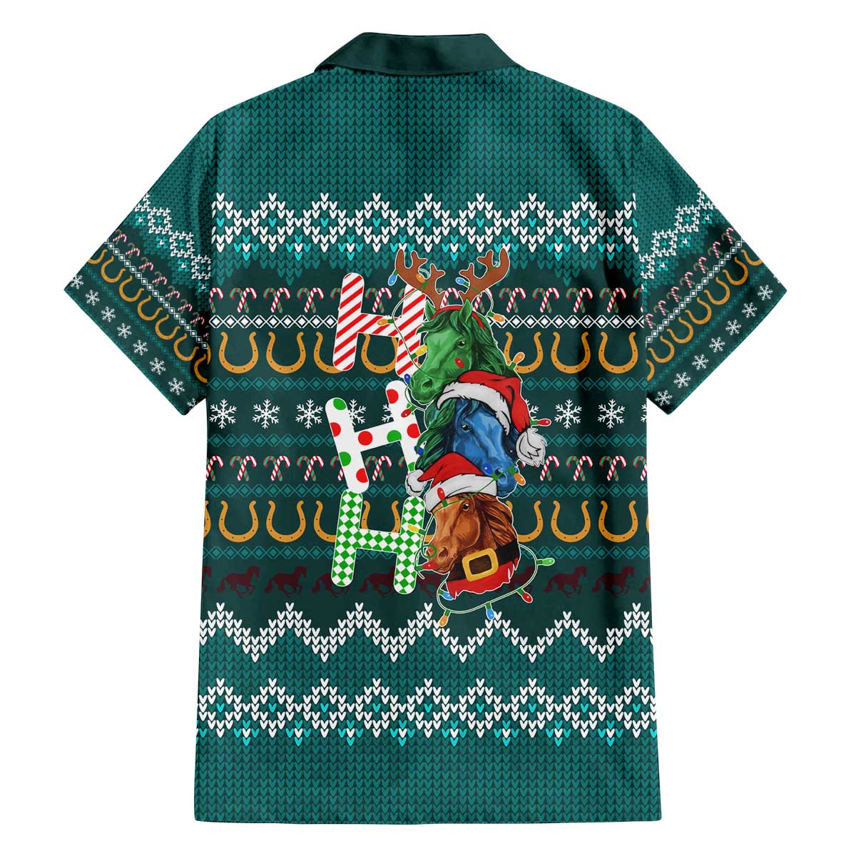 Horse Ho Ho Ho Christmas Design Family Matching Off The Shoulder Long Sleeve Dress and Hawaiian Shirt Funny Xmas Holiday Patterns - Wonder Print Shop