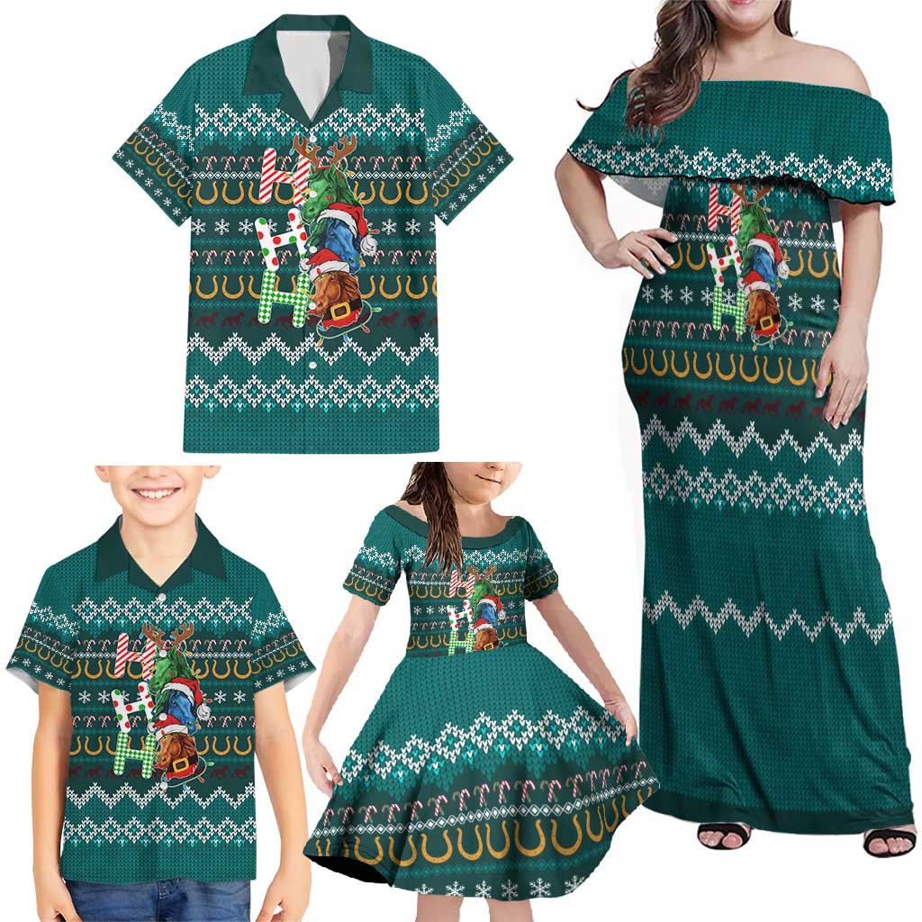 Horse Ho Ho Ho Christmas Design Family Matching Off Shoulder Maxi Dress and Hawaiian Shirt Funny Xmas Holiday Patterns - Wonder Print Shop