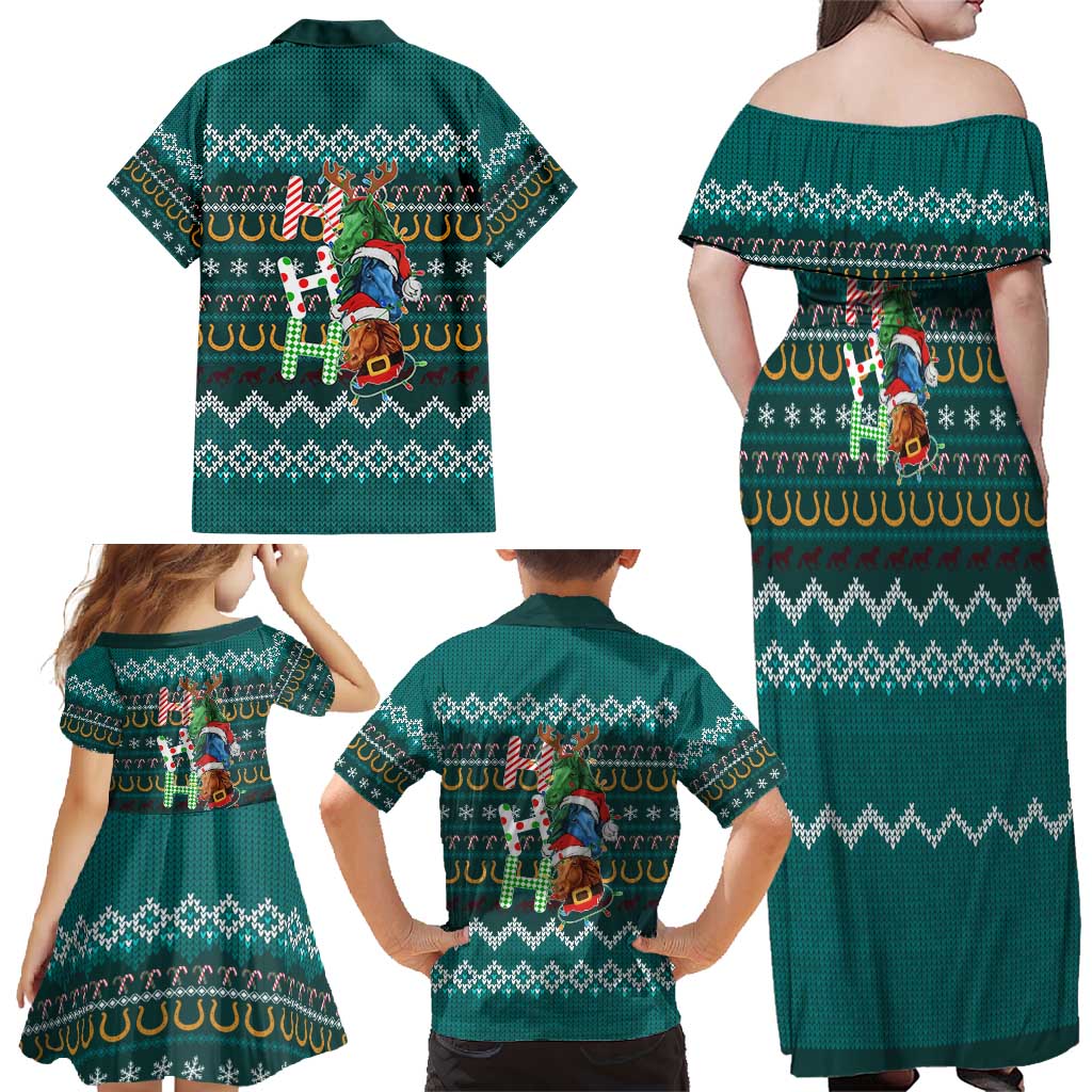 Horse Ho Ho Ho Christmas Design Family Matching Off Shoulder Maxi Dress and Hawaiian Shirt Funny Xmas Holiday Patterns - Wonder Print Shop