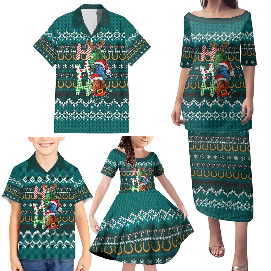 Horse Ho Ho Ho Christmas Design Family Matching Puletasi and Hawaiian Shirt Funny Xmas Holiday Patterns - Wonder Print Shop
