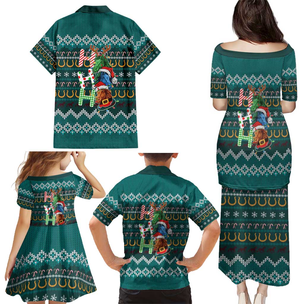 Horse Ho Ho Ho Christmas Design Family Matching Puletasi and Hawaiian Shirt Funny Xmas Holiday Patterns - Wonder Print Shop