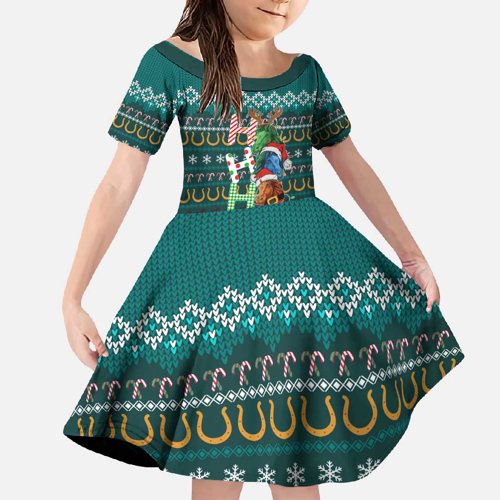 Horse Ho Ho Ho Christmas Design Family Matching Short Sleeve Bodycon Dress and Hawaiian Shirt Funny Xmas Holiday Patterns - Wonder Print Shop