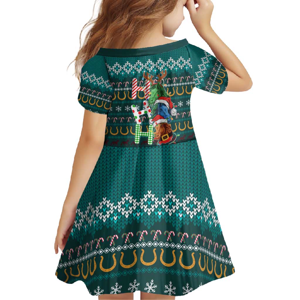 Horse Ho Ho Ho Christmas Design Family Matching Short Sleeve Bodycon Dress and Hawaiian Shirt Funny Xmas Holiday Patterns - Wonder Print Shop